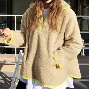 Sherpa Popover Jacket with Neon Piping - Beige